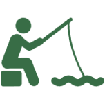 Icon of a person fishing with a rod by the water.